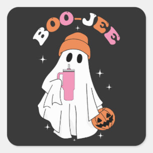 BOO JEE Funny Halloween Ghost Coffee Pumpkin Square Sticker