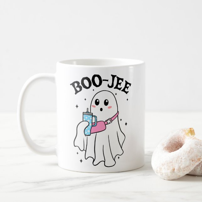 Boo Jee Funny Halloween Ghost Retro Coffee Mug (With Donut)
