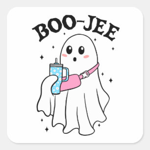 Boo Jee Funny Halloween Ghost Retro Square Sticker