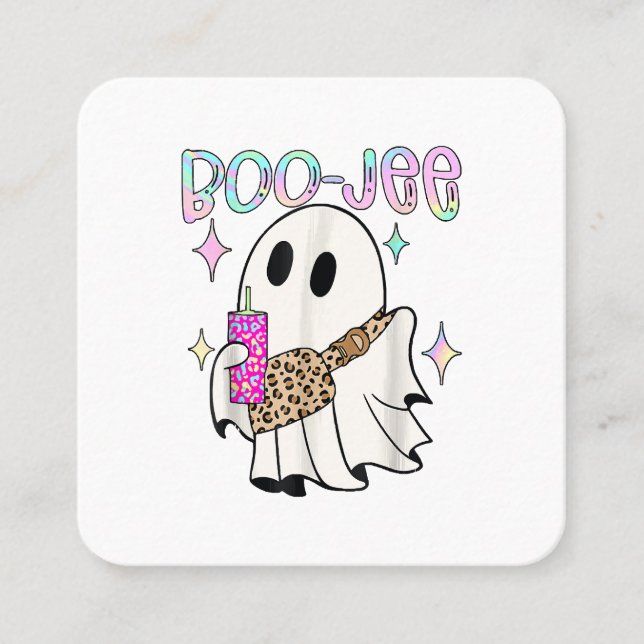 Boo Jee Funny Halloween Ghost Square Business Card (Front)