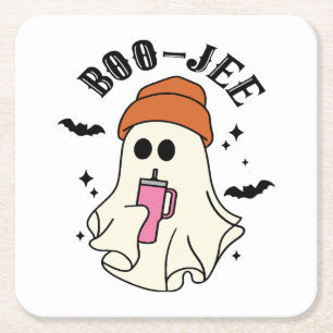Boo-Jee funny Halloween Tumbler-Inspired Ghost Square Paper Coaster