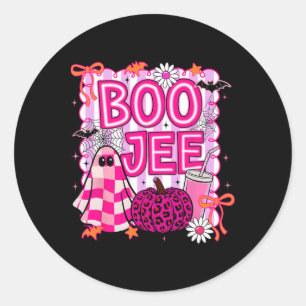 Boo Jee Ghost Coffee Coquette Bow Halloween Girl W Classic Round Sticker