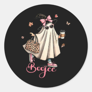 Boo Jee Ghost Drinking Coffee Coquette Bow Hallowe Classic Round Sticker