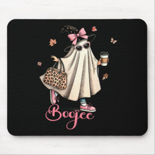 Boo Jee Ghost Drinking Coffee Coquette Bow Hallowe Mouse Pad