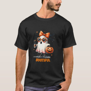 Boo Jee Ghost Drinking Coffee Coquette Bow Hallowe T-Shirt