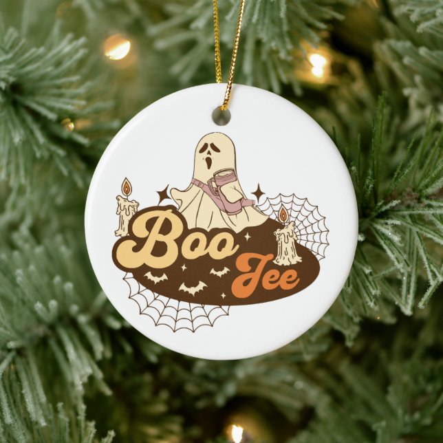 Boo-Jee Ghost Halloween funny Ceramic Ornament (Tree)