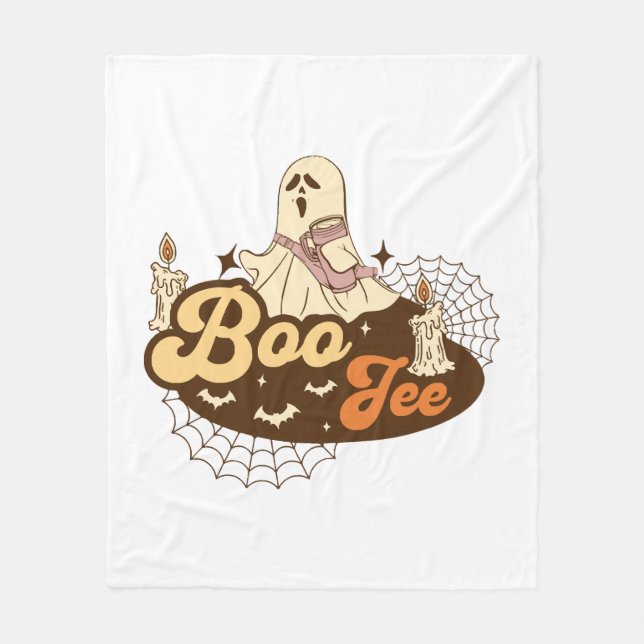 Boo-Jee Ghost Halloween funny Fleece Blanket (Front)