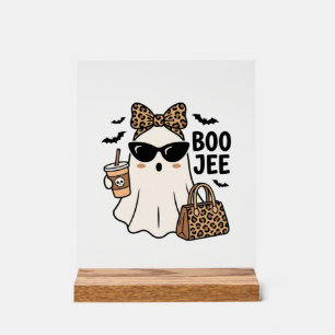 Boo Jee Ghost Halloween Leopard Bow Vector Design_ Acrylic Sign