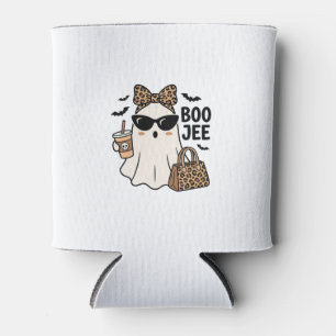 Boo Jee Ghost Halloween Leopard Bow Vector Design_ Can Cooler