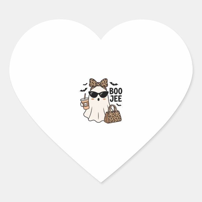 Boo Jee Ghost Halloween Leopard Bow Vector Design_ Heart Sticker (Front)
