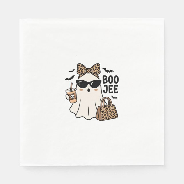 Boo Jee Ghost Halloween Leopard Bow Vector Design_ Napkin (Front)
