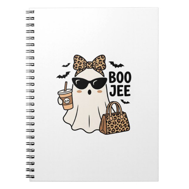 Boo Jee Ghost Halloween Leopard Bow Vector Design_ Notebook (Front)
