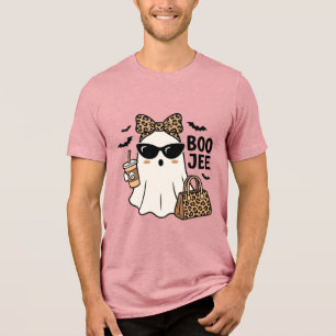 Boo Jee Ghost Halloween Leopard Bow Vector Design_ Tri-Blend Shirt