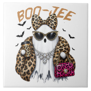 Boo-JEE Ghost Leopard Coquette Halloween Ceramic Tile