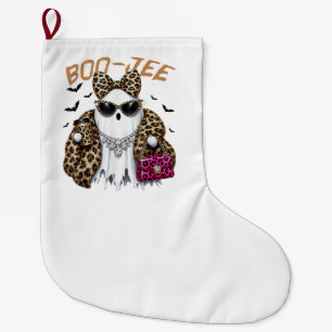 Boo-JEE Ghost Leopard Coquette Halloween Large Christmas Stocking