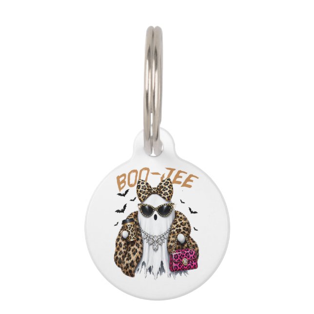 Boo-JEE Ghost Leopard Coquette Halloween Pet Tag (Front)