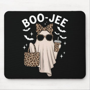 Boo Jee Ghost With Coffee Coquette Bow Halloween W Mouse Pad