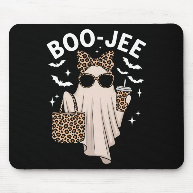 Boo Jee Ghost With Coffee Coquette Bow Halloween W Mouse Pad (Front)