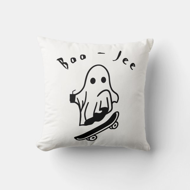 Boo Jee Halloween Ghost Skating Spooky drawing Cushion (Front)