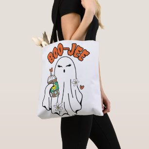 Boo-Jee Halloween Ghost with Iced Coffee in hand  Tote Bag