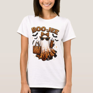 Boo Jee Leopard Print Ghost Halloween Coffee Art T-Shirt