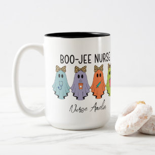 Boo-Jee Nurse Halloween Ghost Personalised Name Two-Tone Coffee Mug