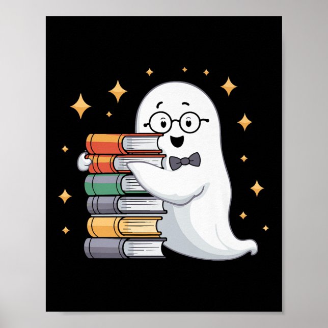 Boo-k Lover Halloween Ghost Teacher Book Stack Men Poster (Front)