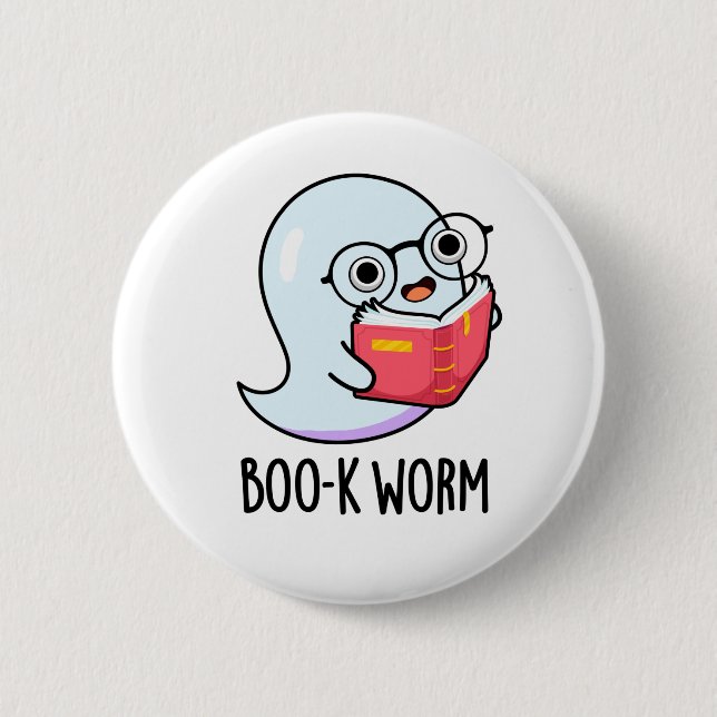 Boo-k Worm Funny Halloween Bookworm Ghost Pun 6 Cm Round Badge (Front)