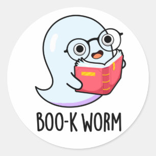 Boo-k Worm Funny Halloween Bookworm Ghost Pun Classic Round Sticker