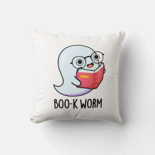Boo-k Worm Funny Halloween Bookworm Ghost Pun Cushion