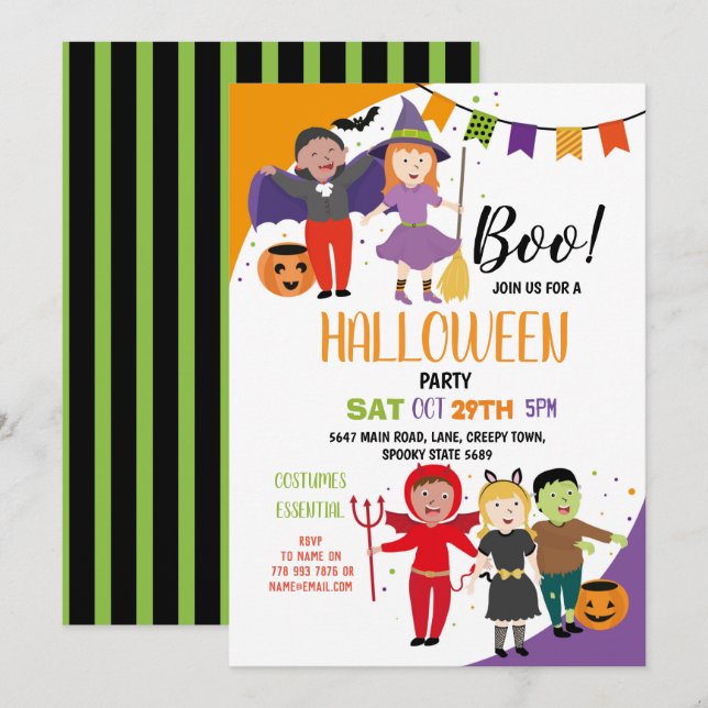 Boo Kids Halloween Costume Fancy Dress Party Invitation (Front/Back)