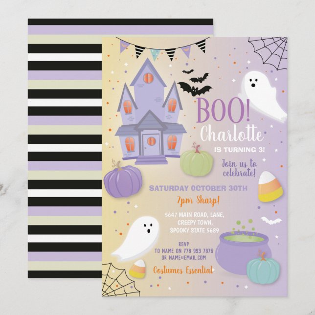 Boo Kids Halloween Purple Fun Party Ghosts Invitation (Front/Back)
