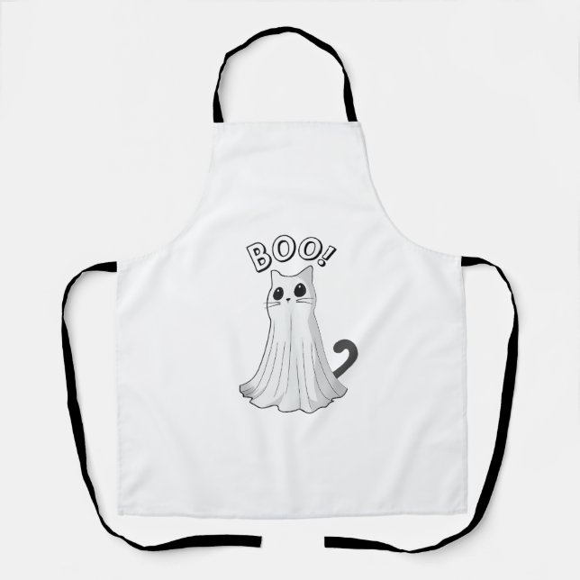Boo Kitty Cute Ghost Cat Halloween Spooky Kitten  Apron (Front)
