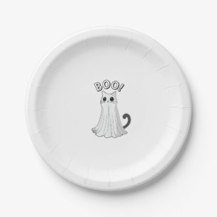 Boo Kitty Cute Ghost Cat Halloween Spooky Kitten Paper Plate