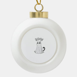 Boo Kitty Cute Ghost Cat Halloween Spooky Kitten T Ceramic Ball Christmas Ornament