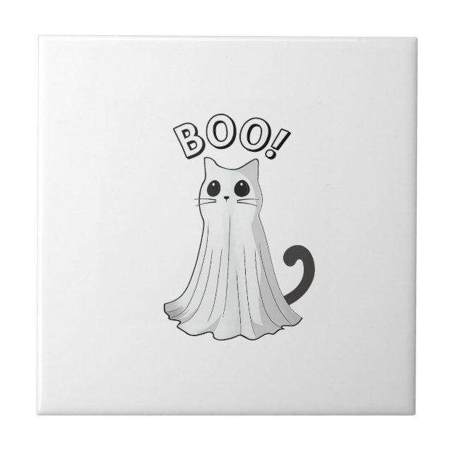 Boo Kitty Cute Ghost Cat Halloween Spooky Kitten T Ceramic Tile (Front)