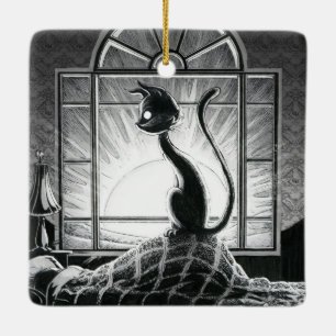 Boo Kitty Greets the Morning Ceramic Ornament