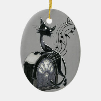 Boo Kitty Hears the Music Ceramic Ornament
