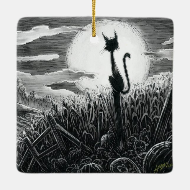 Boo Kitty in the Moonlight Ceramic Ornament (Back)