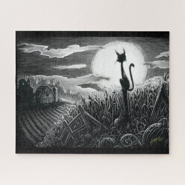 Boo Kitty in the Moonlight Jigsaw Puzzle (Horizontal)