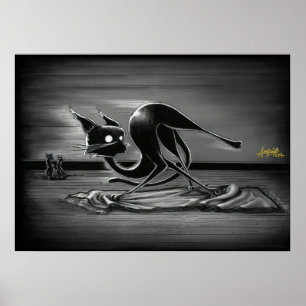 Boo Kitty Slides on a Rug Poster