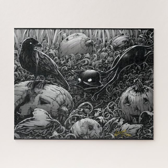 Boo Kitty Stalks a Raven Jigsaw Puzzle (Horizontal)