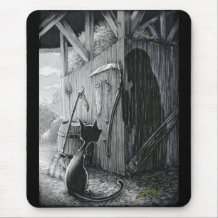 Boo Kitty Stares at Shadows Mouse Pad