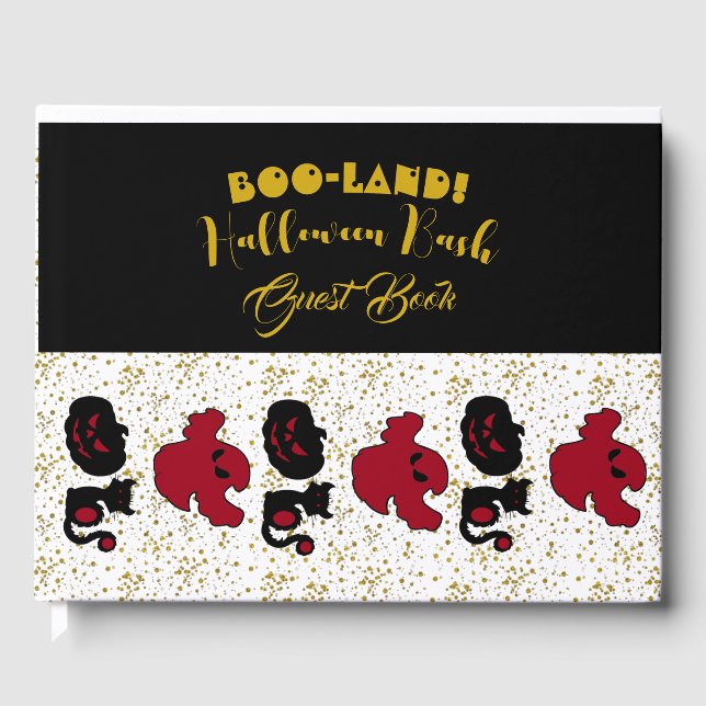   BOO Land Halloween Bash Black Cat Gold Glitter  Guest Book (Front)