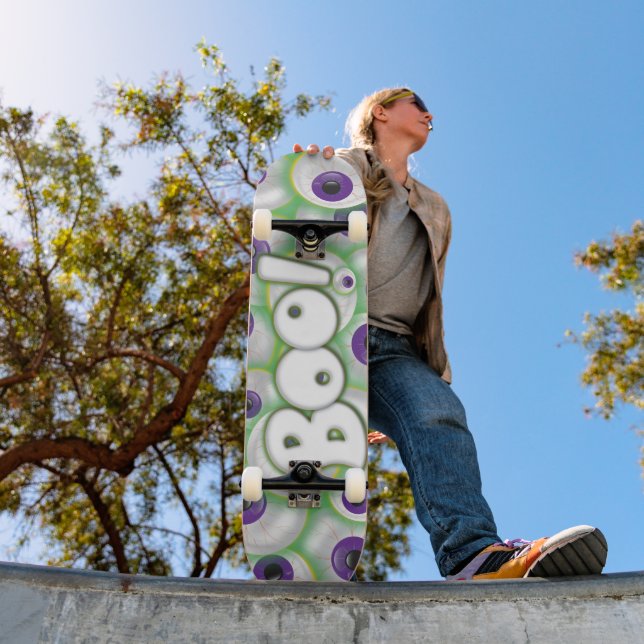 Boo Lettering Purple Glowing Monster Eyeballs Skateboard (Outdoor 1)