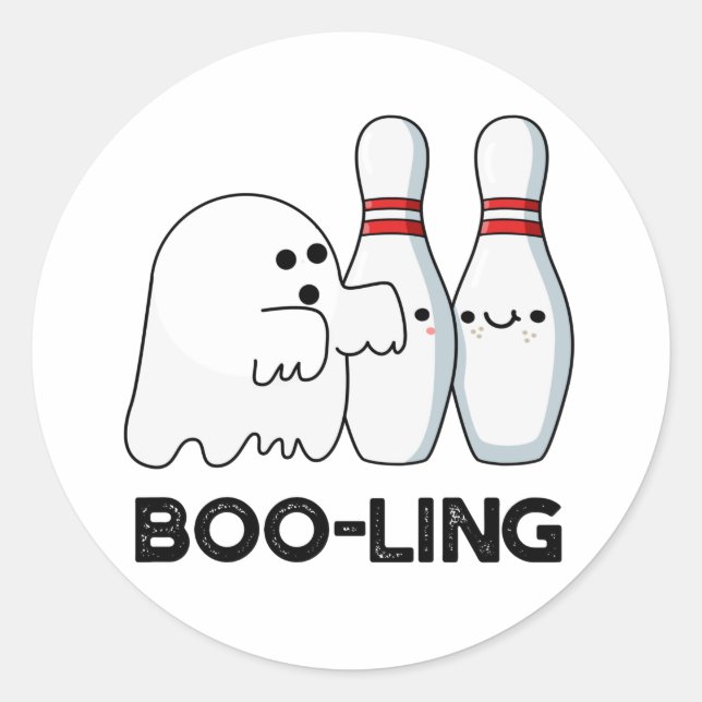 Boo-ling Funny Halloween Bowling Ghost Pun Classic Round Sticker (Front)
