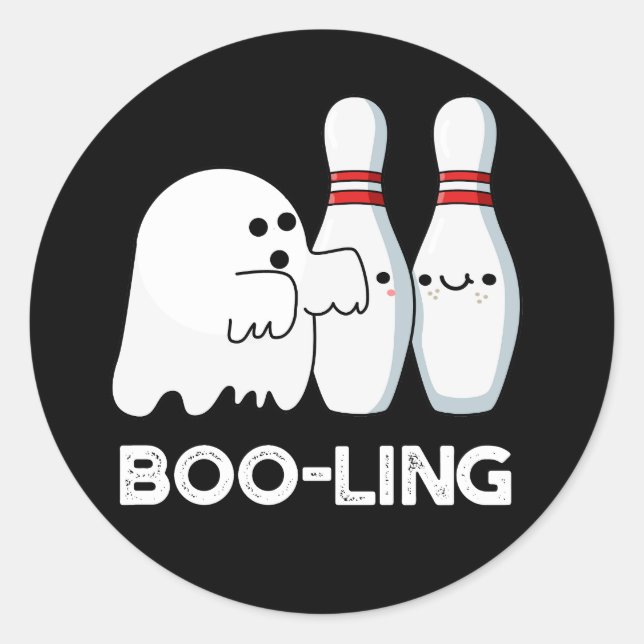 Boo-ling Funny Halloween Bowling Ghost Pun Dark BG Classic Round Sticker (Front)