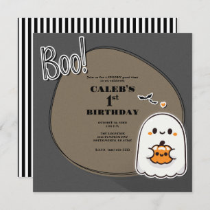 BOO! Little Ghost Grey Halloween 1st Birthday  Invitation