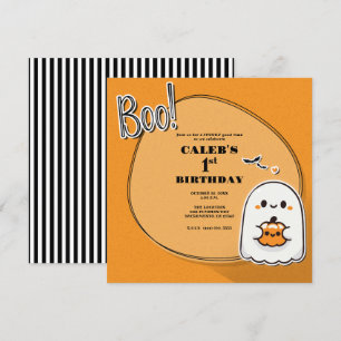 BOO! Little Ghost Halloween 1st Birthday Party Invitation