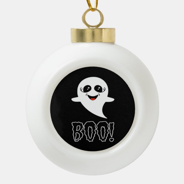 Boo Little Halloween Classic Design Ceramic Ball Christmas Ornament (Front)